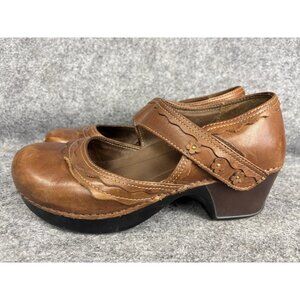 Dansko Shoes Womens Size 41 Mary Jane Clogs Floral Strap Comfort Heel Leather